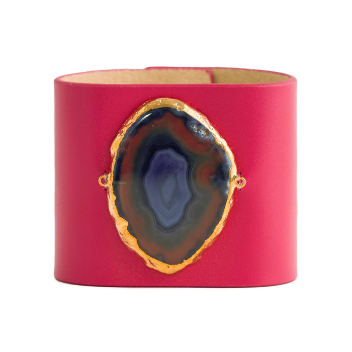 Loved Cuff - Pink Ruby Leather with Blue Agate